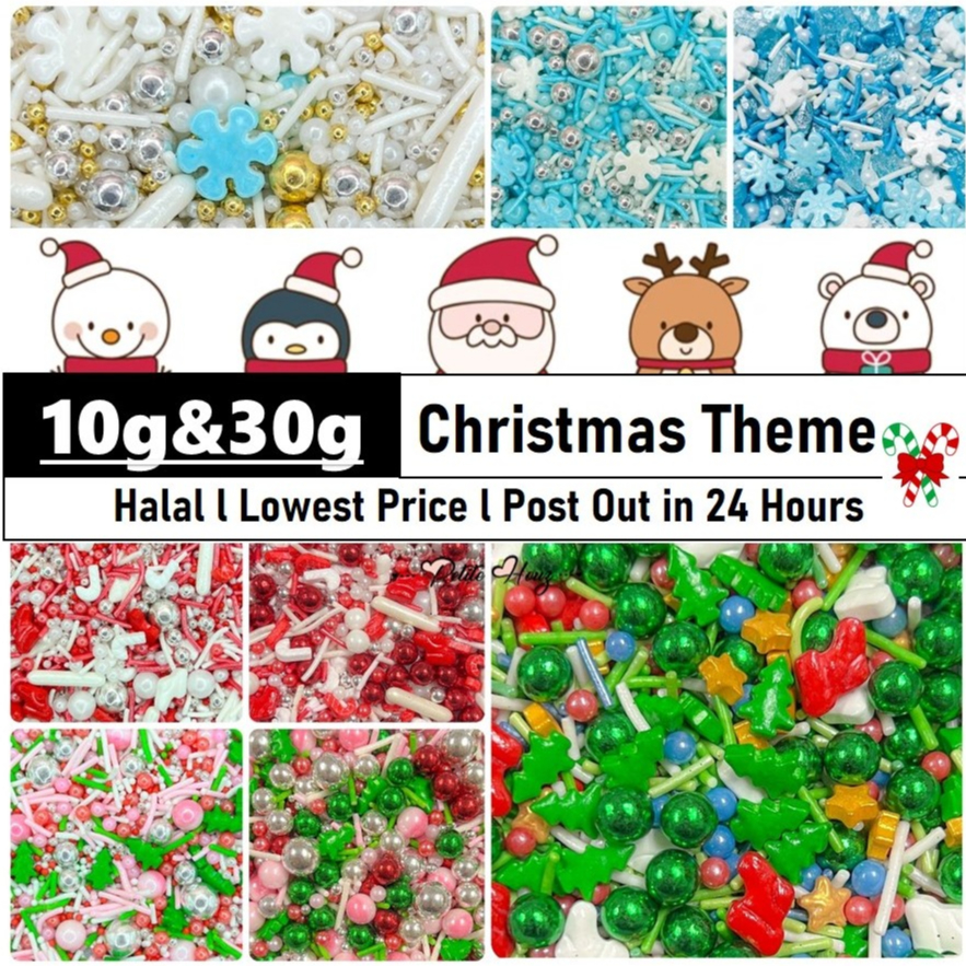 [Petite Houz] Cheapest HALAL Christmas Theme Xmas Sprinkle Sugar Ball Decoration Manik Kek Harga Borong Gula Hiasan 蛋糕糖珠