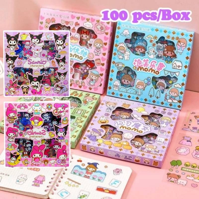 100pcs Sticker Set / Kawaii DIY Washi Kuromi Melody Cartoon Stickers Gift Box Cute Scrapbooking Diary Decorative 可爱贴纸礼盒