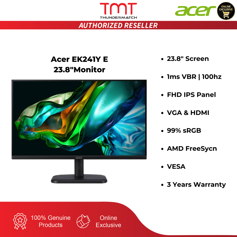 Acer EK241YE 100Hz / EK241YG 120Hz | 23.8" Monitor | 1ms VRB | FHD | IPS | HDMI & VGA | VESA | 99% s