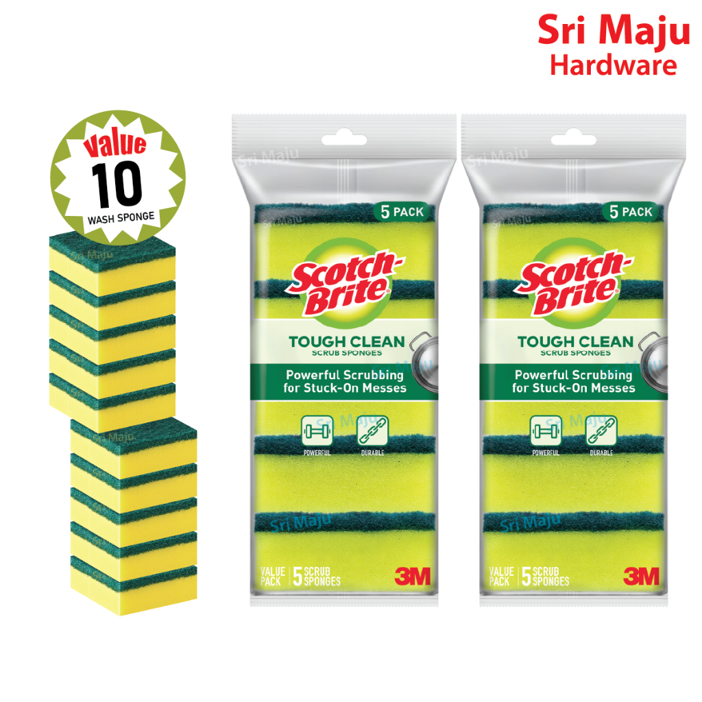 MAJU 3M Scotch Brite 21-5 Tough Clean Scrub Sponge Value Dish Pot Wash Span Basuh Cuci Pinggan Mangkuk Sabut Berspan