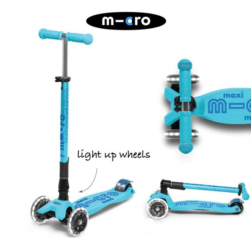 Micro 092 Maxi Micro Deluxe Foldable Scooter With LED For Kids 5-12years - Bright Blue