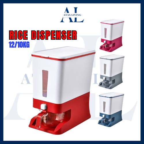 🔷ATAS🔷10kg Kitchen Tupper Tech Ware HOME Rice Dispenser Automatic with Rinsing Cup Premium kitchen Tools Bekas Beras