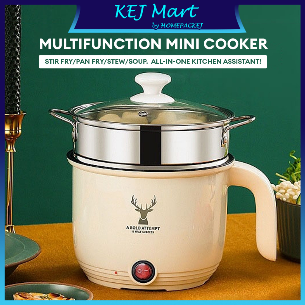 1.8L Non-Stick Mini Electrical Cooker Mini Hotpot Multi-function Cooker With Stainless Steel Steam Tray [Ready Stock]