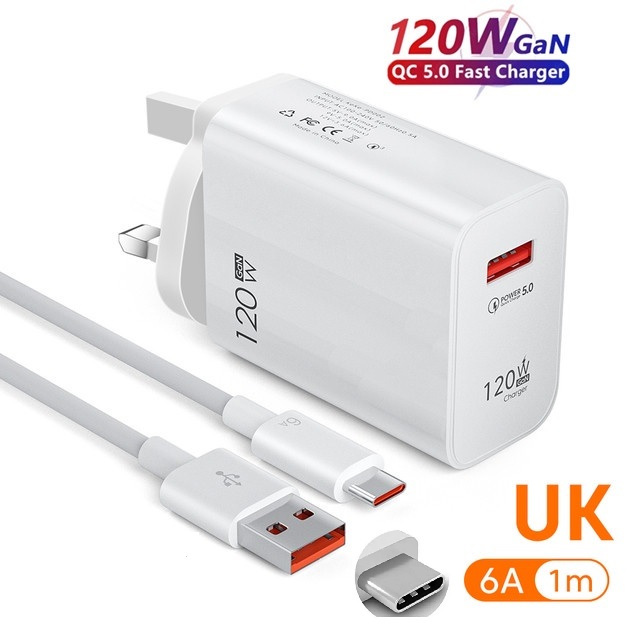 120w Fast Charger QC5.0 Fast Charging Adapter With Micro Ip Type-C Cable For Samsung Huawei Oppo Vivo Xiaomi Realme