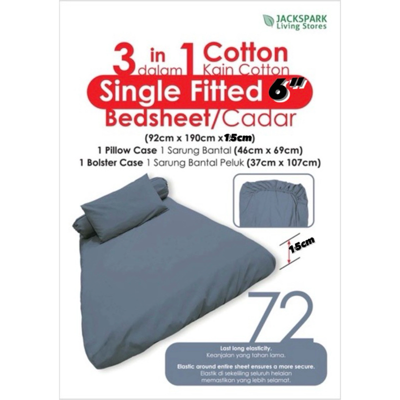 Cadar Hotel Quality Stripe Fitted Bedsheet Kain Sejuk Cotton Getah Keliling Cadar Single Plain Pillow Case