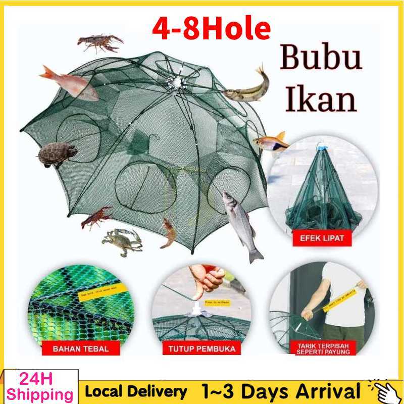 4-8Hole BuBu Payung Jala Jaring ikan udang BuBu Folding Fishing Net Shrimp Cage Nylon Automatic Foldable Catch Fish Trap