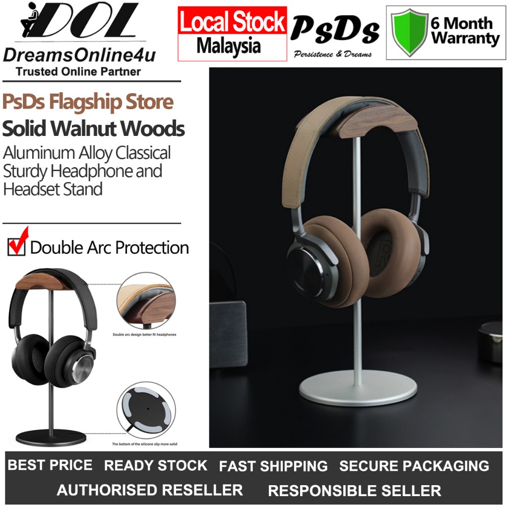 PsDs EJ4 Creative Luxury Classical Full Alloy Double Arc Solid Walnut Wood Hanger Headset Headphone Holder Stand