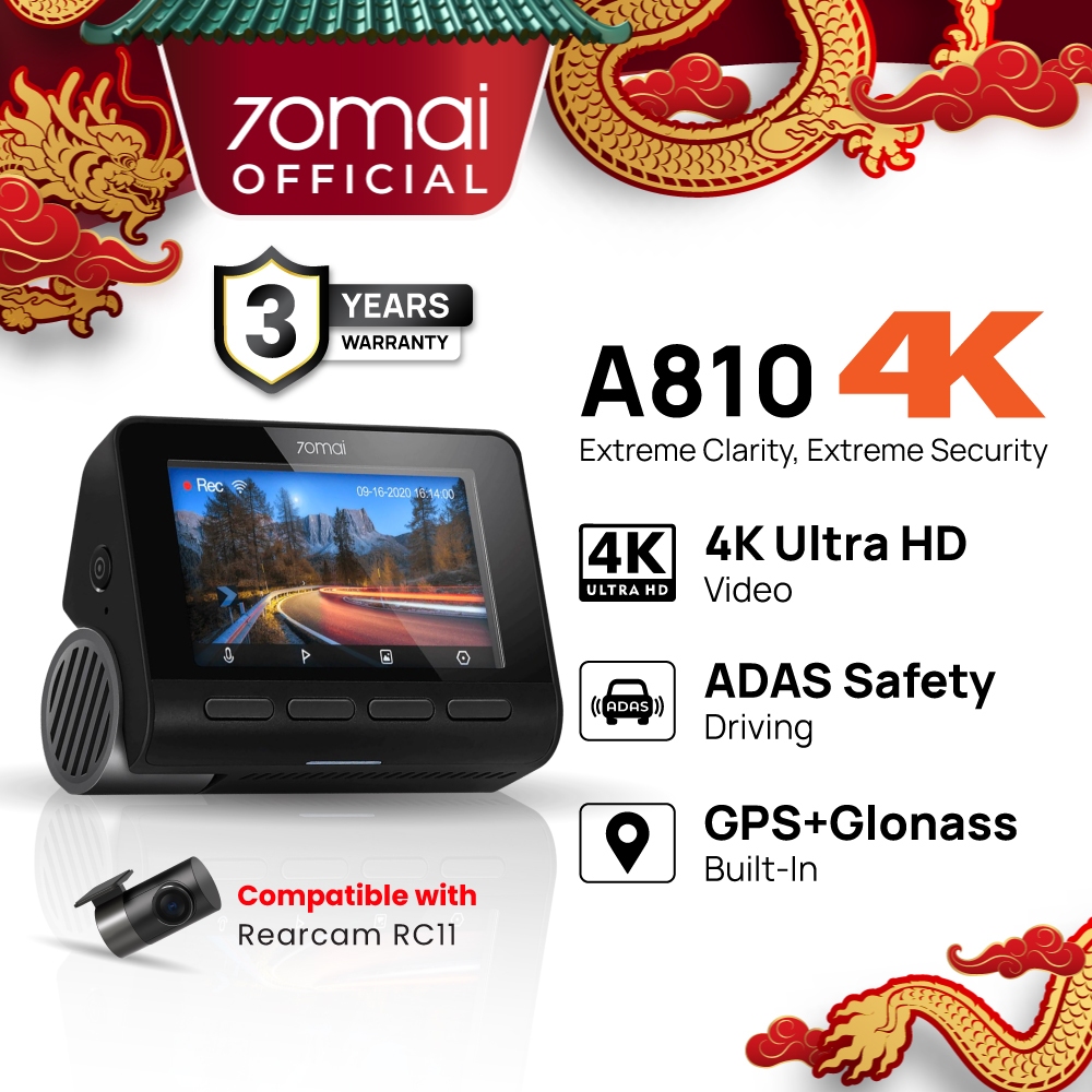 70mai A810 4K Dash Cam Dual Vision Car Recorder with GPS ADAS