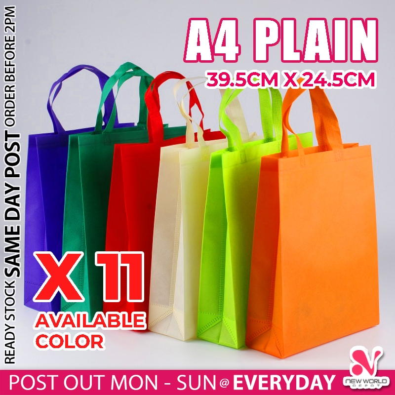 《 》A4 Size Plain Color Non Woven Bag Eco Friendly Shopping Tote Handbag Doorgift Gift Bags Beg Kain Murah 环保袋