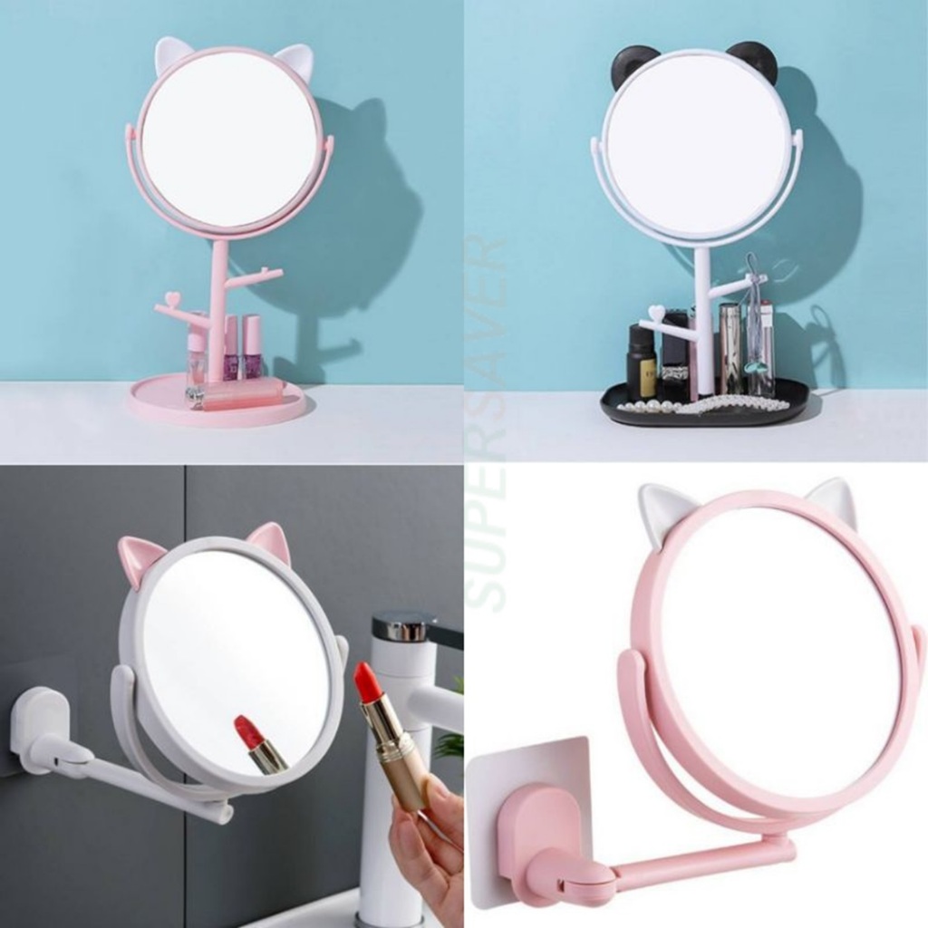 Cute Small Makeup Mirror/Hanging Vanity Rotating Mirror/Cermin Mekap/Cermin Bilik/Rotating With Tray