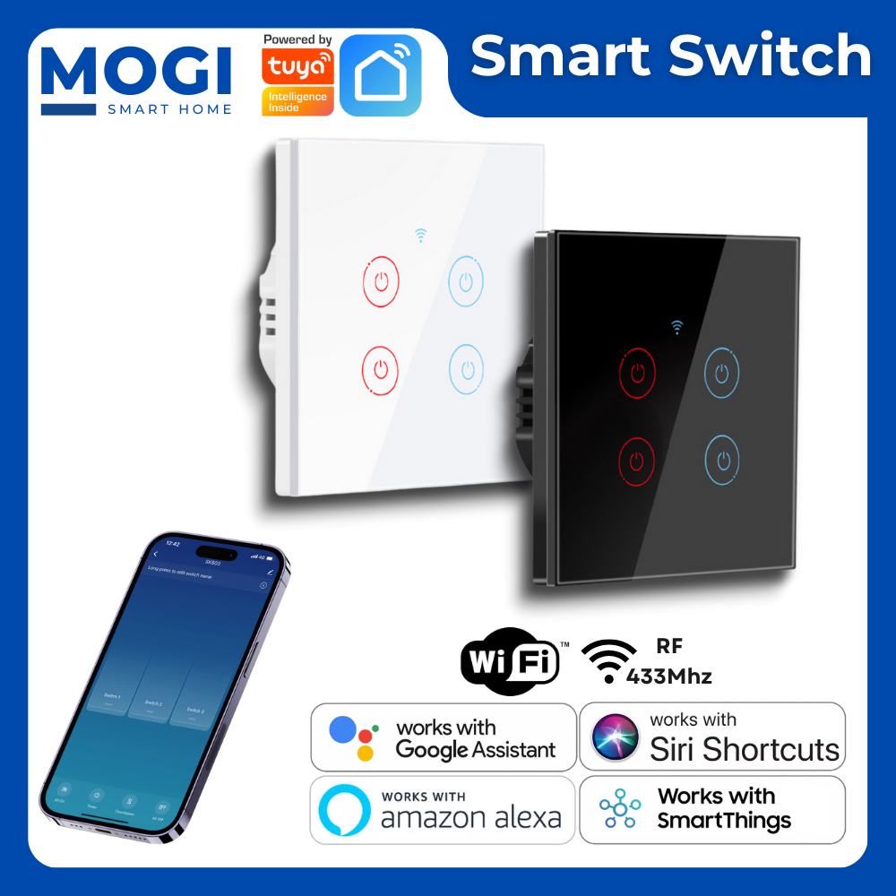 MOGI Tuya Wifi+RF433MHz Touch Button Switch No Neutral Smart Home Smart Life Alexa Google Home Siri