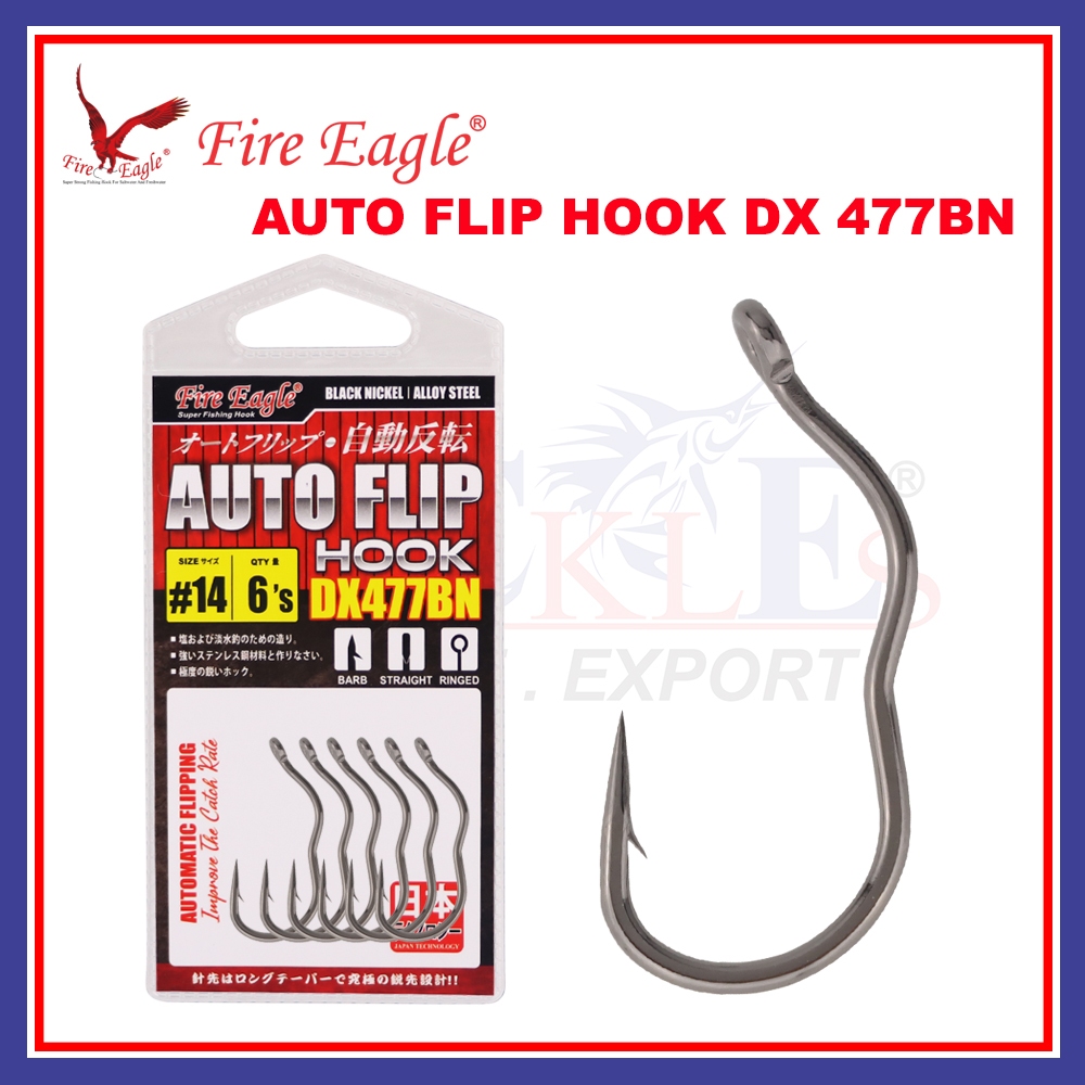 (6-10'S) Fire Eagle Auto Flip Hook DX 477BN Fishing Hook Automatic Flipping Mata Kail Pancing Black Nickel Hook Lubang