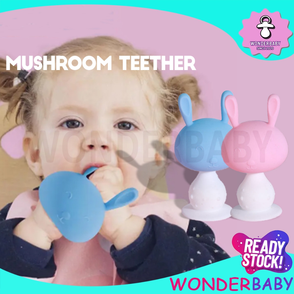 PREMIUM Imported Baby Teethers Mushroom Baby Hand Grip Silicone Teether Infant Fruit Chewing Toy Rattle Teething Toy