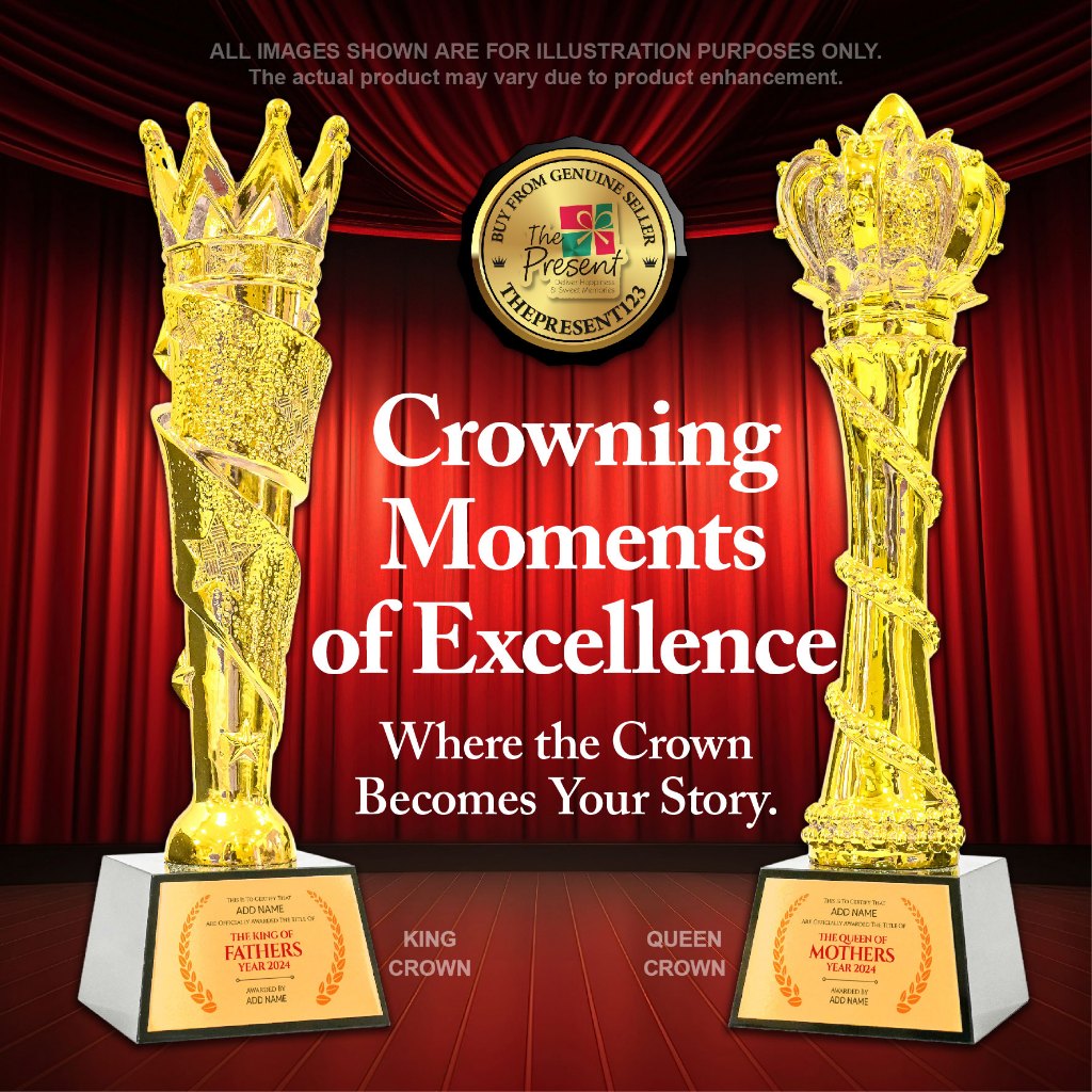 Supreme Golden Royal Crown Resin Award Trophy with Custom Name on Gold-Colored Aluminum Plate