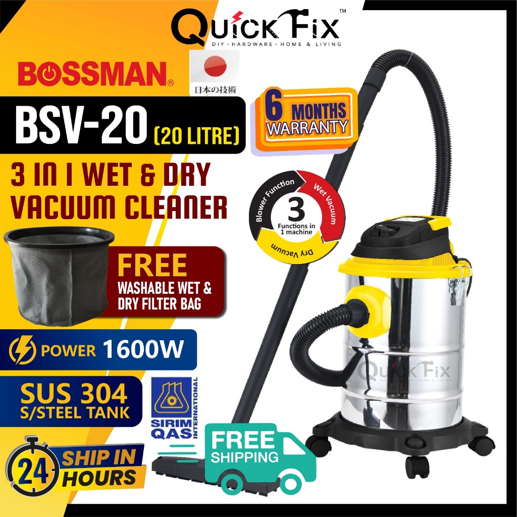 QuickFix [NEW 3 IN 1 PRO] BVS 20 Litre Wet Dry & Blow Vacuum Cleaner Vacum Vaccum Vakum BOSSMAN