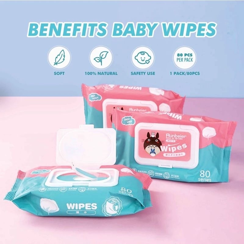 BABY WIPES 80 PCS NON ALCOHOL / WET TISSUE NON ALCOHOL READY STOCK