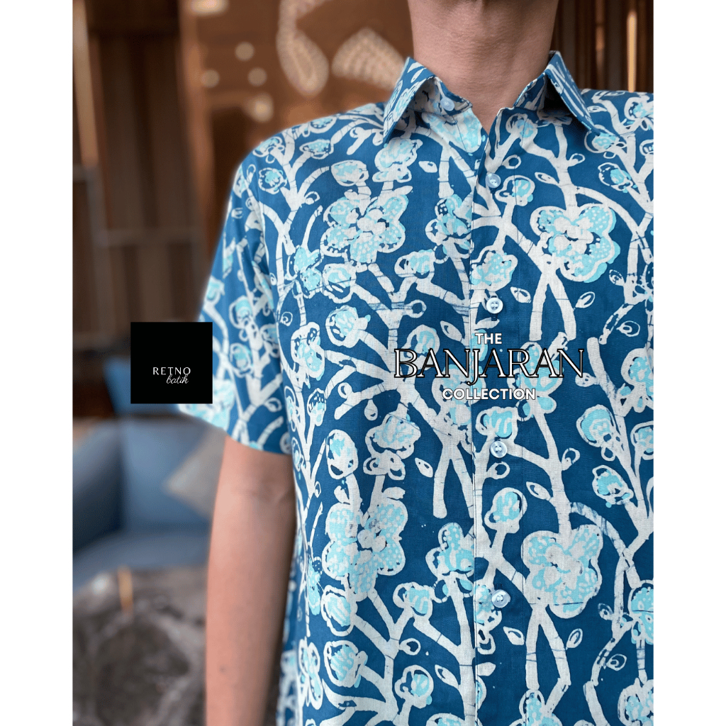 Men’s Short-sleeve Batik Malaysia Shirt, Handmade Block-print from Kota Bharu C1101