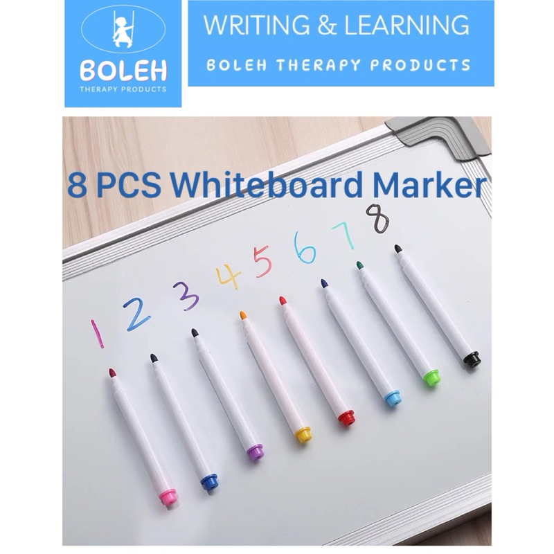 BOLEH Whiteboard Marker Pen For Kids 8 PCS 8 Colours Wipe and Clean Boleh Padam