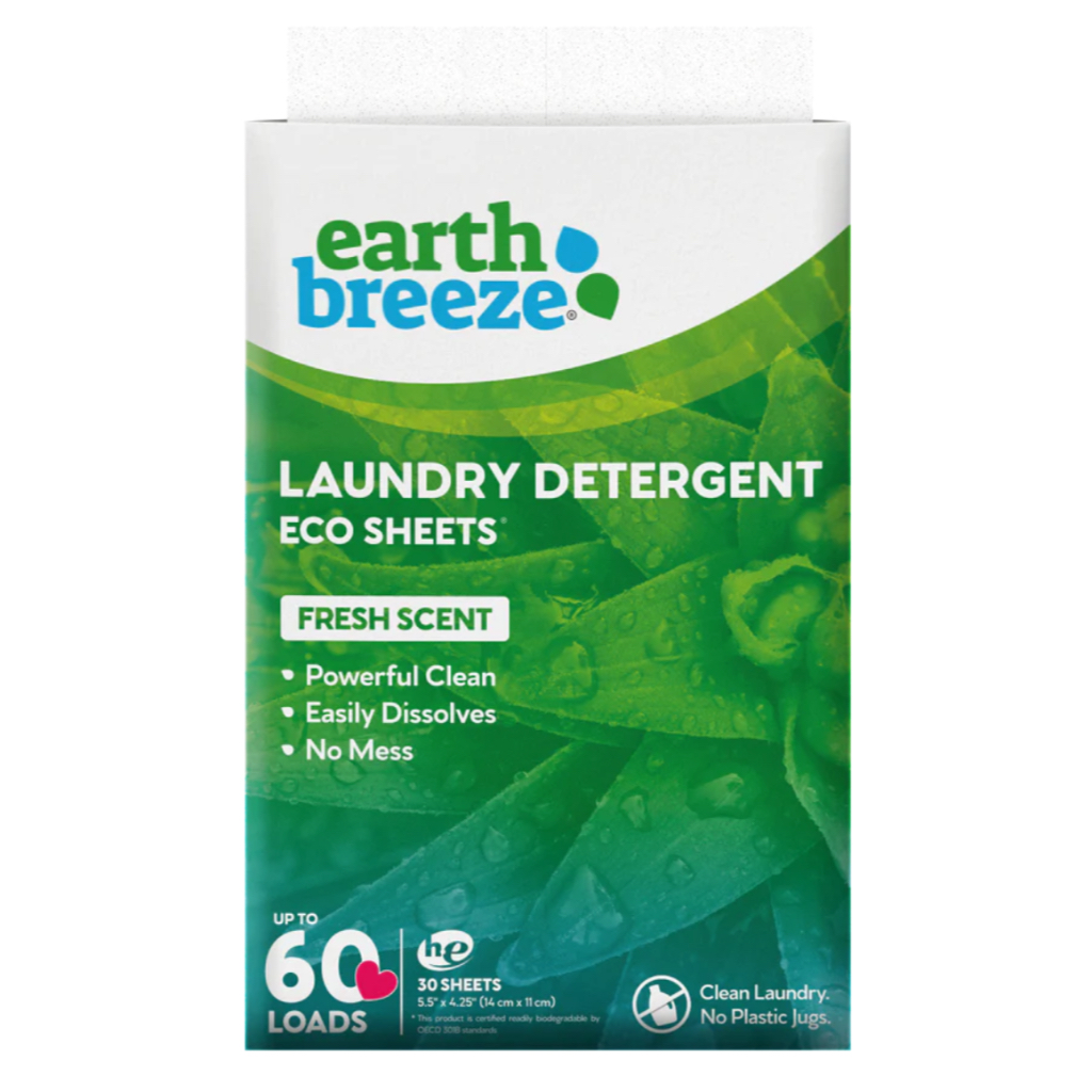 [IN-STOCK] Earth Breeze Laundry Detergent Eco Sheets - Fresh Scent- No Plastic Jug (60 Loads) 30 Sheets