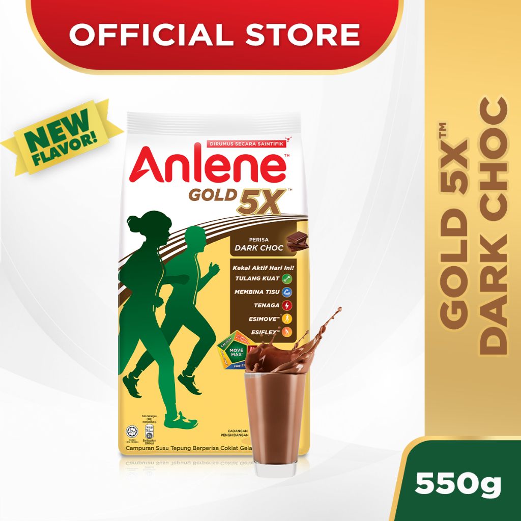 ANLENE Gold 5X High Calcium High Protein Dark Choc Milk Powder Susu Tepung (550g) [Exp 09 Jun 2027 & / Later]
