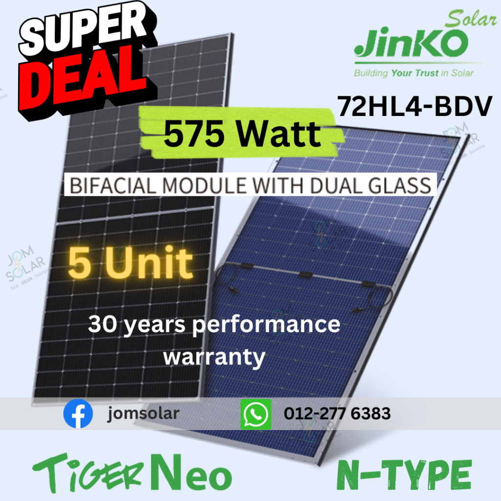 5 Units Jinko Solar 585W N-Type Monocrystalline Solar Panel -Tier 1 - Grade AAA - Jomsolar