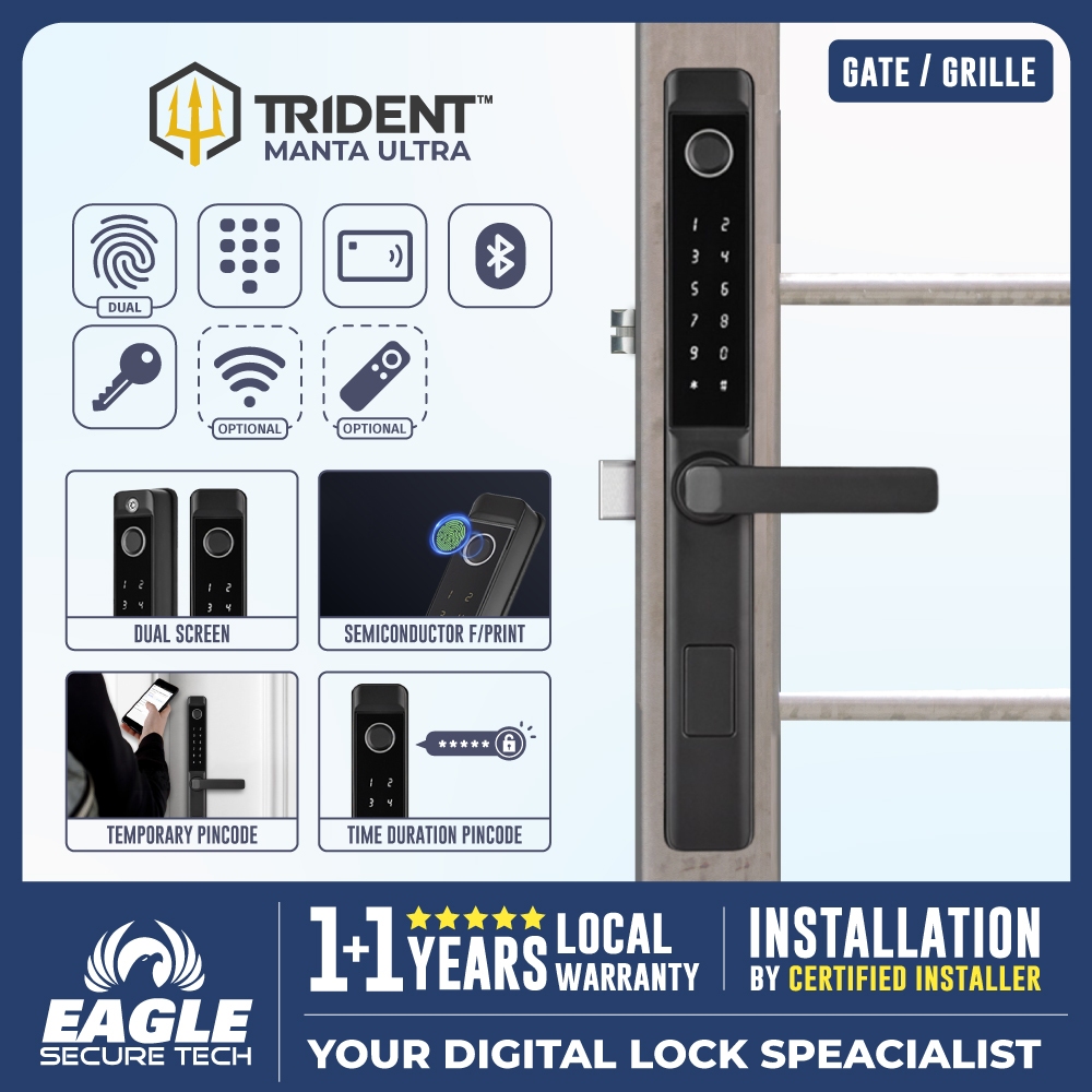 TRIDENT Smart Lock MANTA ULTRA | Dual Fingerprint Gate Grille Gate Digital Lock