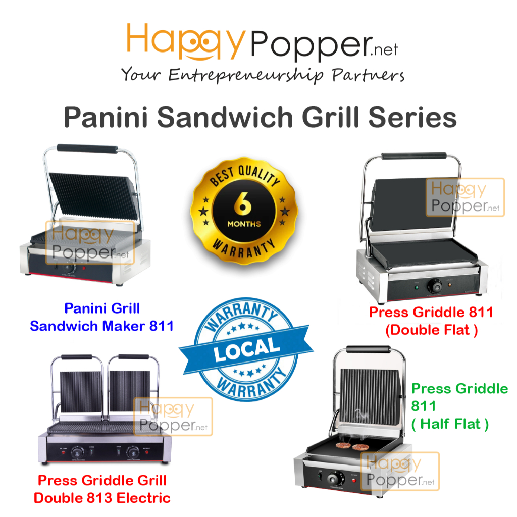 Happypopper Commercial Electric Belgium Press Griddle Plate Double Sanwich Toaster Grill Panini Maker Machine 811 813