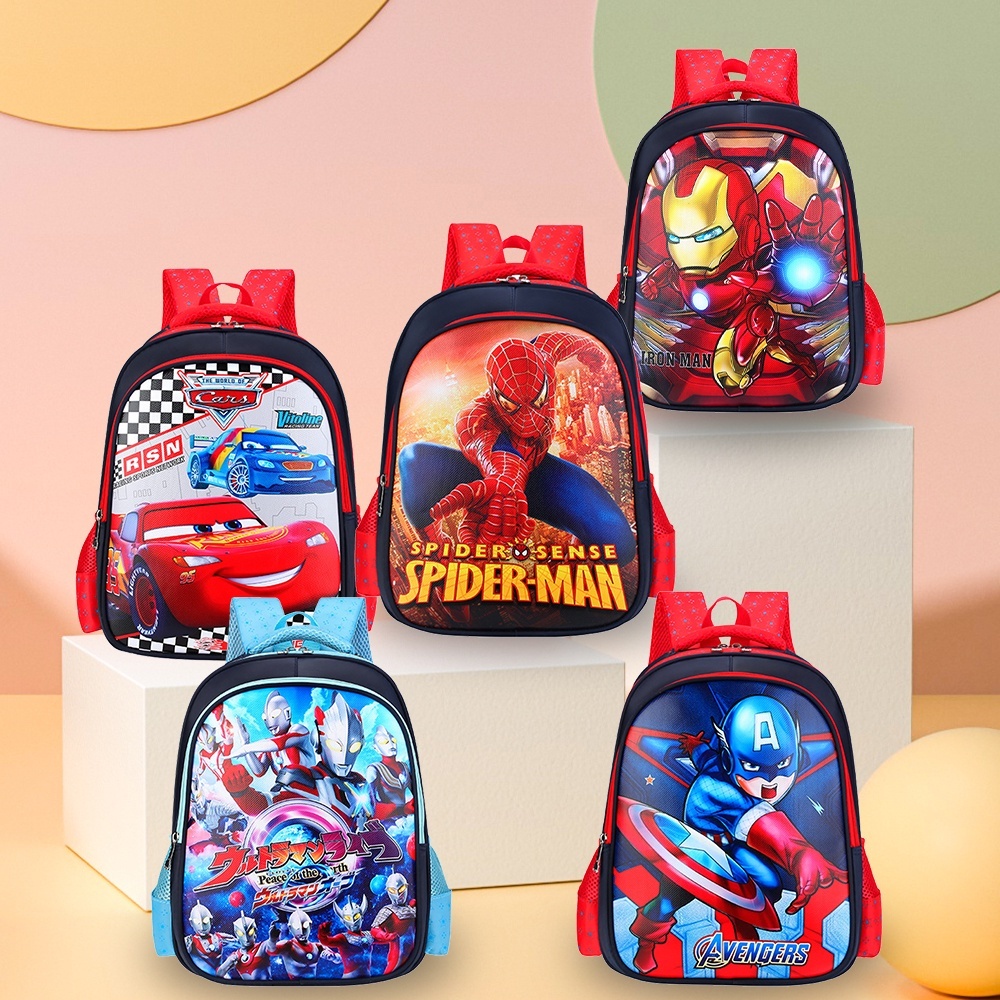 Children's Cartoon Schoolbag Beg Sekolah Student Schoolbag Shoulder Strap Spiderman Iron Man Cartoon Schoolbag