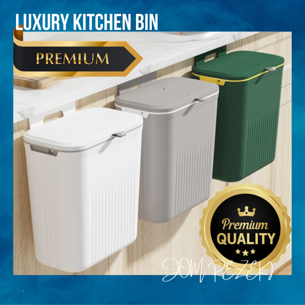 JOM Wall Mounted Kitchen Trash Can Hanging Trash Bin For Bathroom Kitchens Cabinet Door With Lid Garbage Cans Luxury