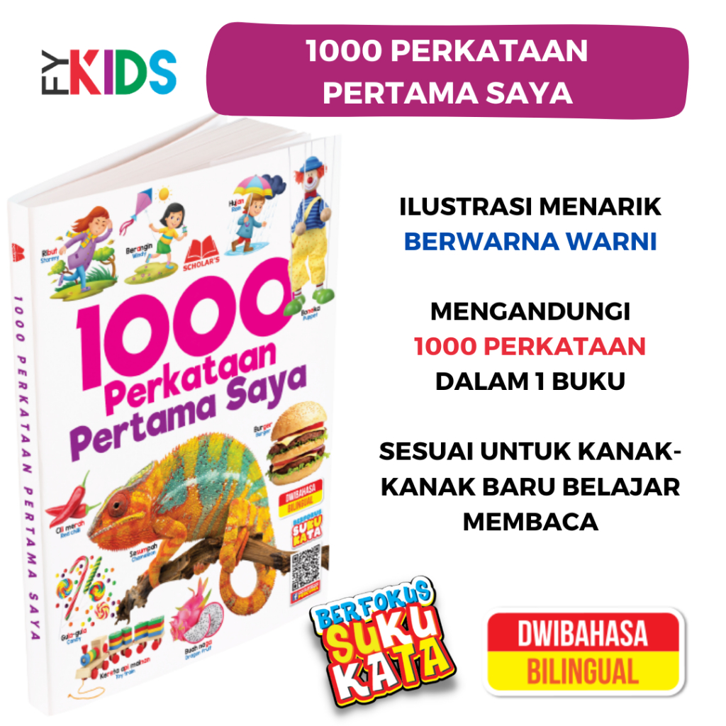 Kamus - 1000 PERKATAAN PERTAMA SAYA - suku kata - Buku Cerita kanak kanak - kamus diwibahasa - bahasa melayu