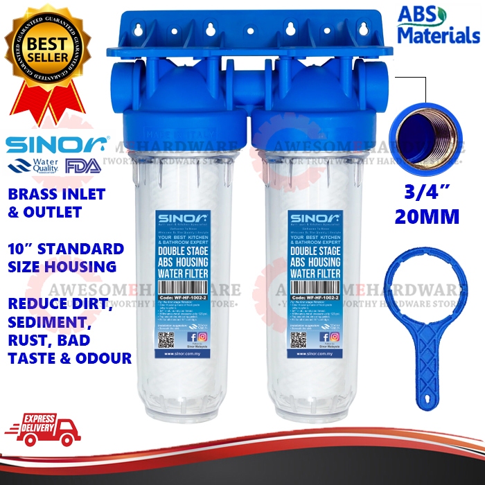 (ABS) SINOR WF-HF-1002-2 10" DOUBLE SLIM WATER FILTER SET TWO STAGE WATER PURIFIER HOUSING SET PENAPIS AIR BERKEMBAR