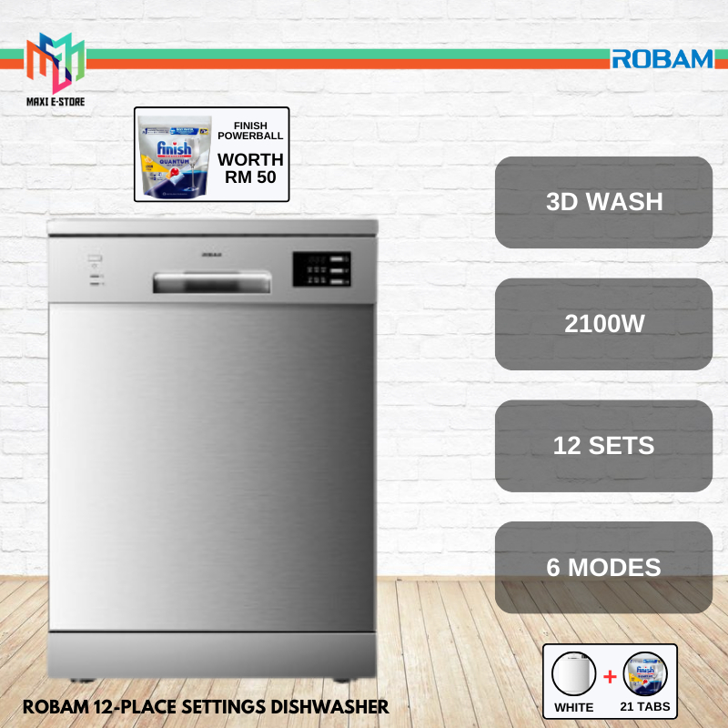 Robam W602W Freestanding Dishwasher 60cm 12 Place Settings 6 Modes 12 Setting W602S BOS024 Pencuci Pinggan