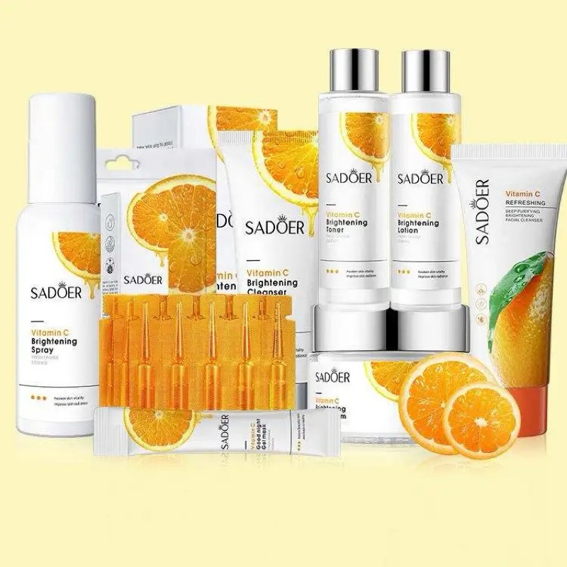 SADOER Herbal Vitamin C Skincare Set - Face Oil + Serum + Anti-Aging Moisturizer + Facial Masks