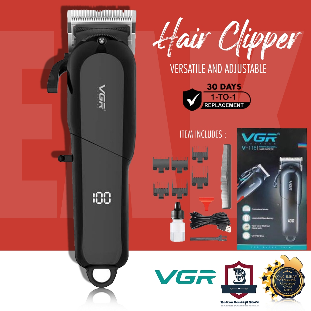 VGR V-118 Professional Hair Clipper Mens Electric Hair Trimmer Haircuts Machine USB Charging Barber Clipper for Men V118