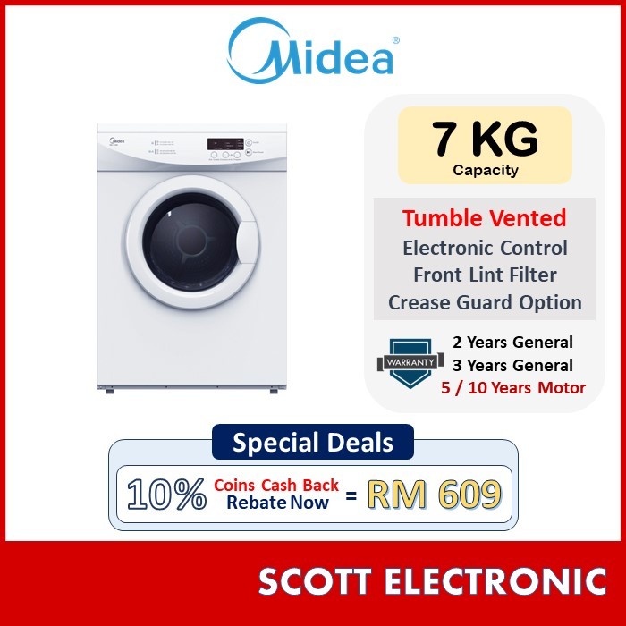 Free Shipping [Delivery By Seller Kedah & Penang] Midea 7kg Vented Dryer Machine Dryer Baju MD-7388