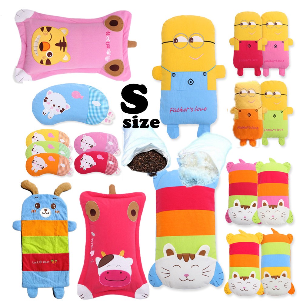 Bantal Kanak-Kanak 20x40cm S size Baby / Kids 100% Organic Natural Pearl Cotton/Buckwheat Pillow Minion / Cat / Tiger