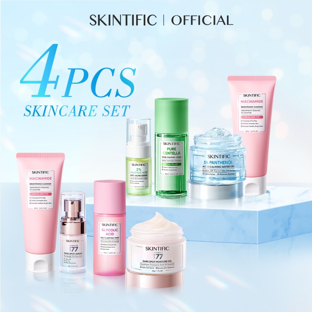 SKINTIFIC Skincare 4pcs Paket Set With Serum Low pH Cleanser Barrier Repair Moisture Gel Daily Toner Dark Spot Acne Scar