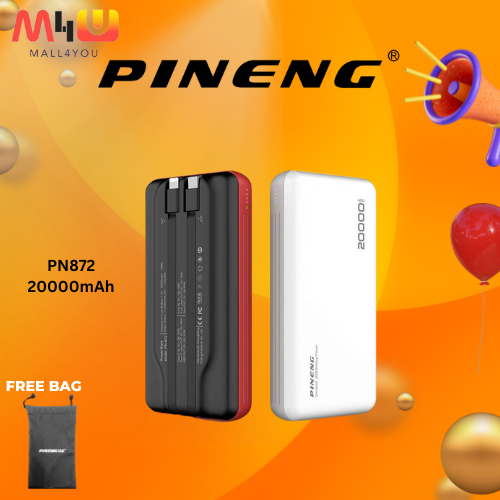 Pineng PN872 20,000mAh Powerbank with Built-in Cables
