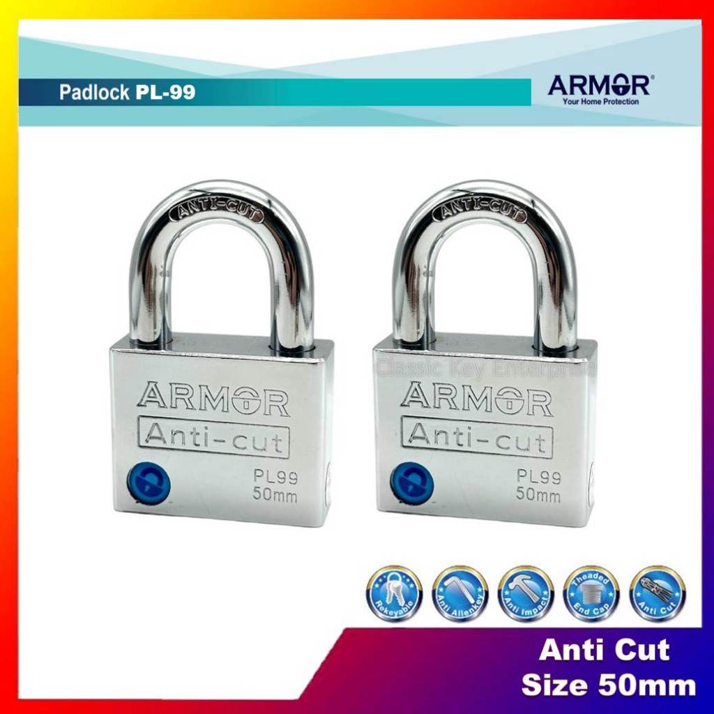 ARMOR Padlock APL-99 Hardened Steel Body Anti Cut (Size 50mm x 2pcs)