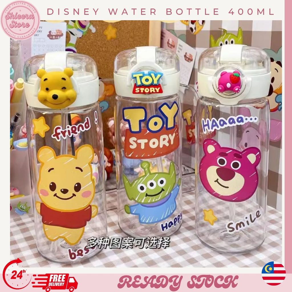 400ml Disney Bottle Cartoon Cute Strawberry Bear Winnie Pooh Gift Water Bottle Tumbler Lotso Kids Budak 迪士尼可爱水瓶草莓熊维尼熊水杯