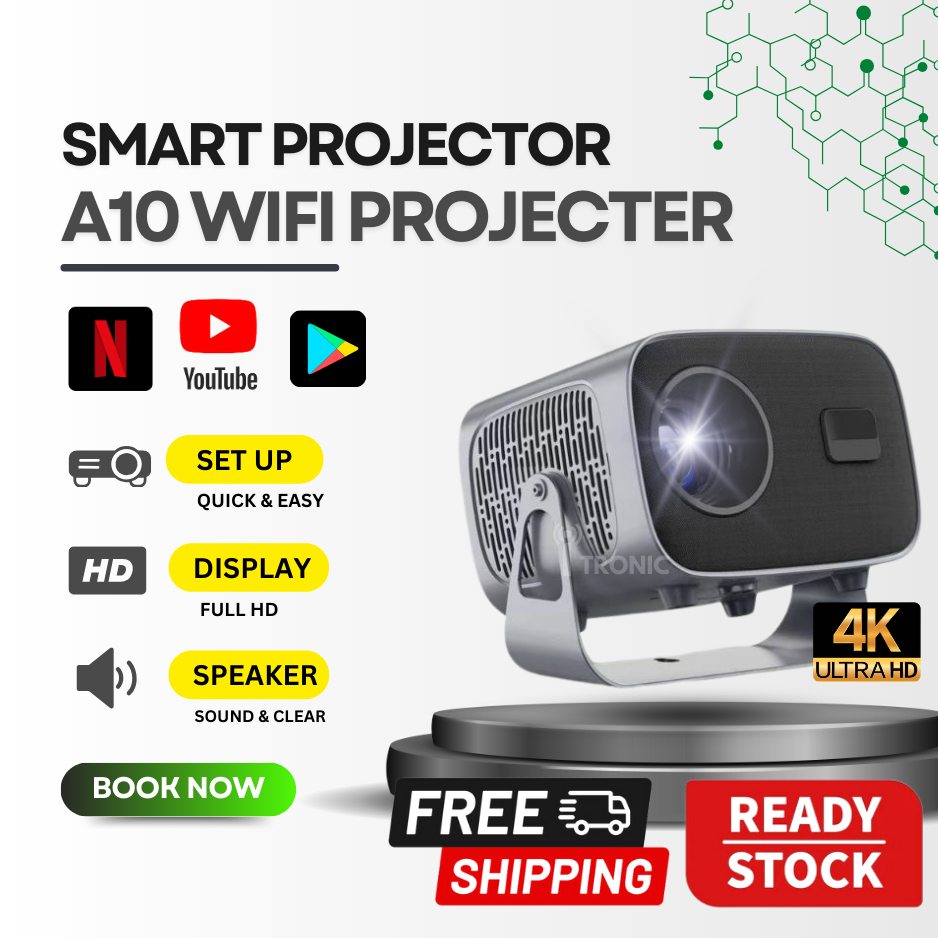 2024 Latest A10 Android 11 Projector Smart LED Projector 5G Dual WiFi 4K Home Mobile Notebook Video Monitor Mirror Phone