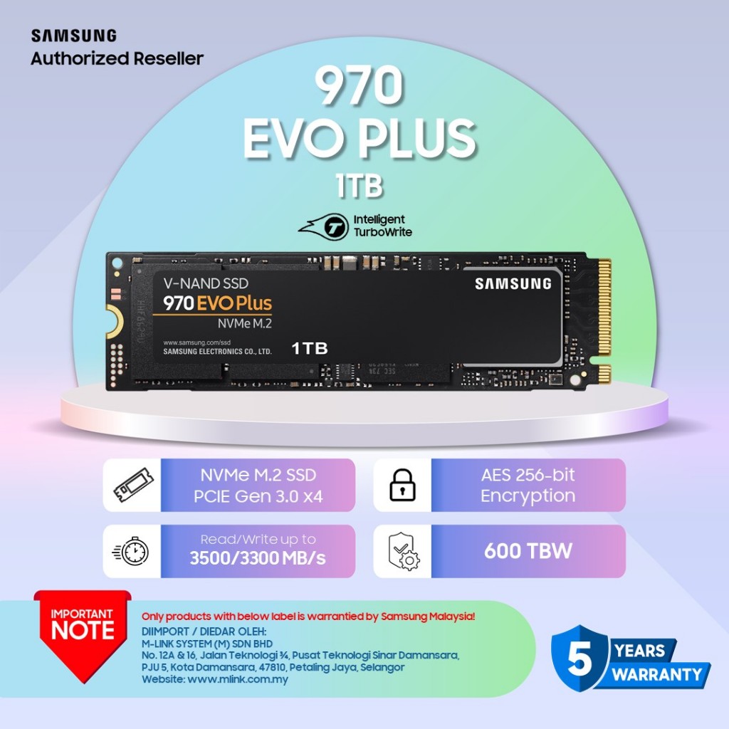 Samsung SSD M.2 970 Evo Plus (250GB/500GB/1TB) 2280