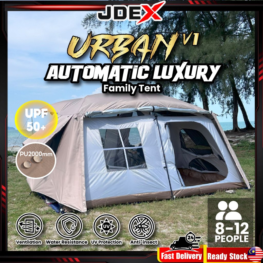 JDEX URBAN V1 Automatic Family Tent Luxury 8 - 12 people Waterproof Sunscreen Khemah Unta Automatic Tent Kemah Besar
