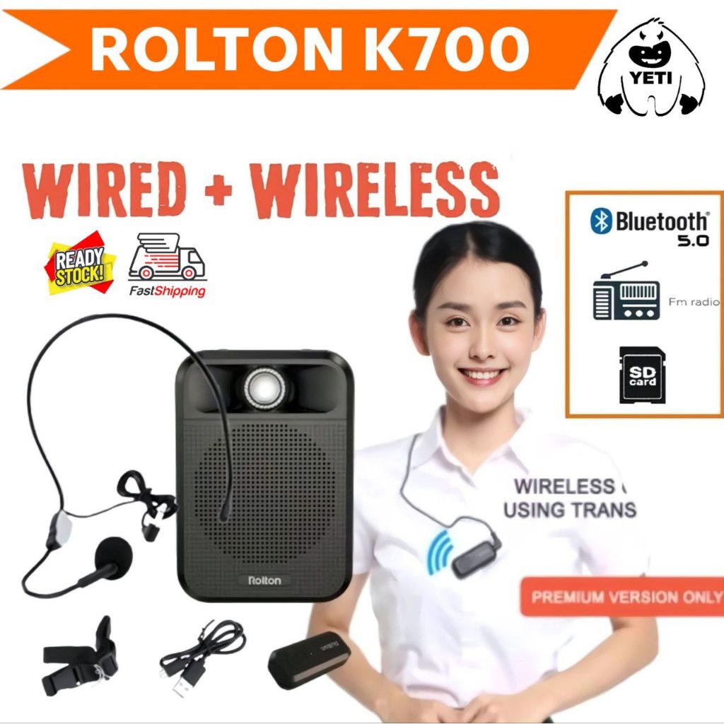 Rolton K700(wireless)Voice Amplifier Mice Bluetooth 5.0 FM Radio SD Card MP3 Audio Recording 小蜜蜂