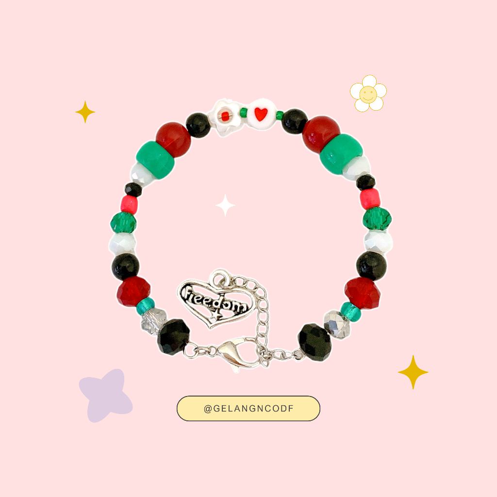 Gelang Tangan Perempuan Watermelon Bracelet Manik Gaza Bracelet Pin Palestine Bracelet Solidarity for Palestine