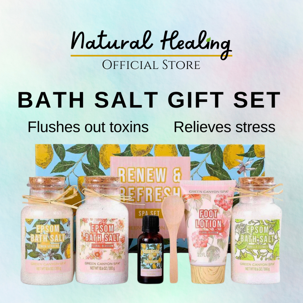 NATURAL HEALING Gift Set Foot Spa Bath Set Lotion Essential Oil Epsom Salt Losyen Gift Set For Woman Bath Gift Set Spa