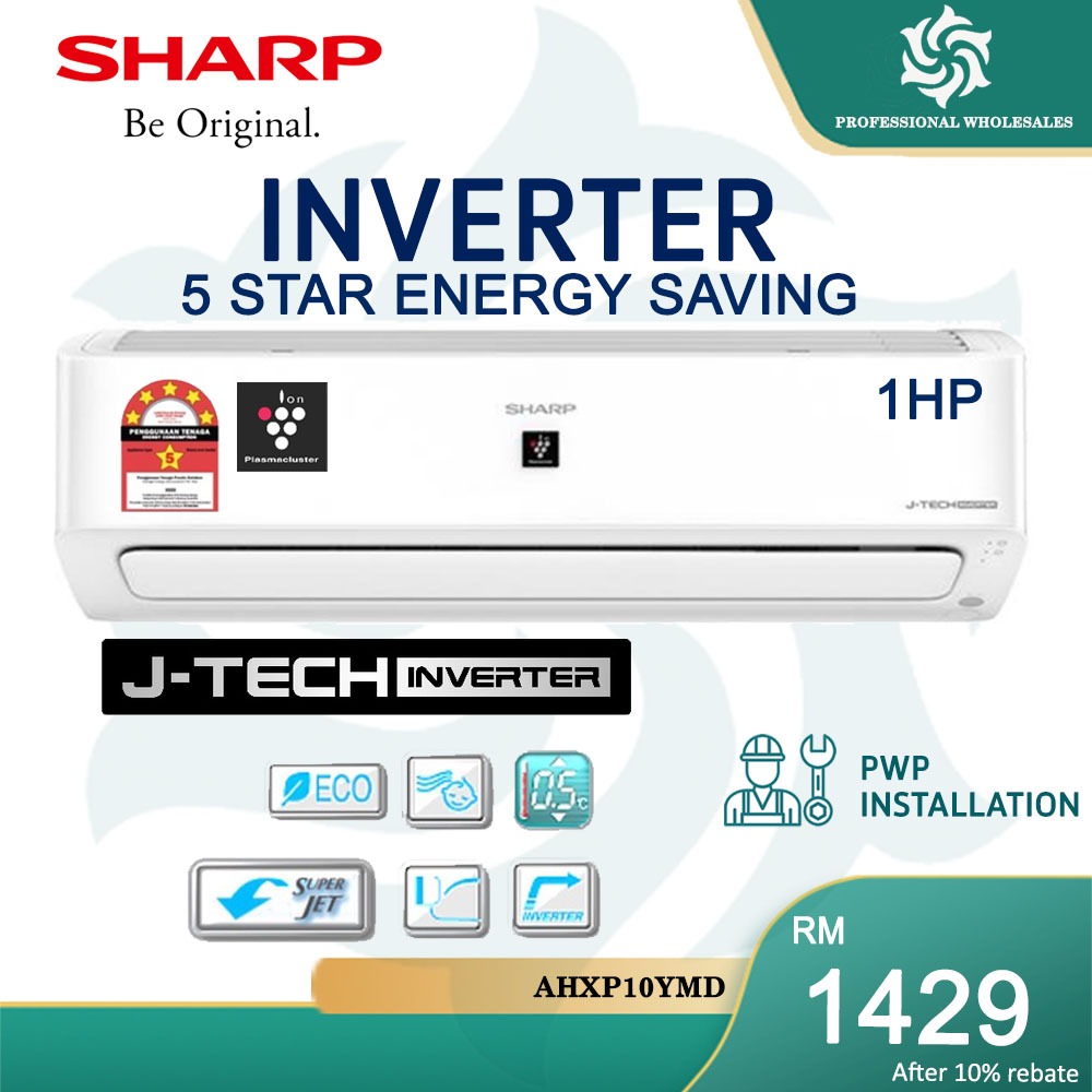 SHARP J- Tech Inverter Plasmacluster Air Conditioner (1HP/1.5HP/2HP/2.5HP) PENGHAWA DINGIN COOLING AIRCOND AHXP10YMD