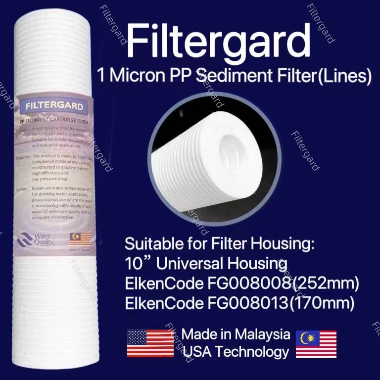 Filtergard 170mm(FG008013) / 252mm(FG008008) PP Filter Replacement Cartridge Lines 1 Micron ElkenSize