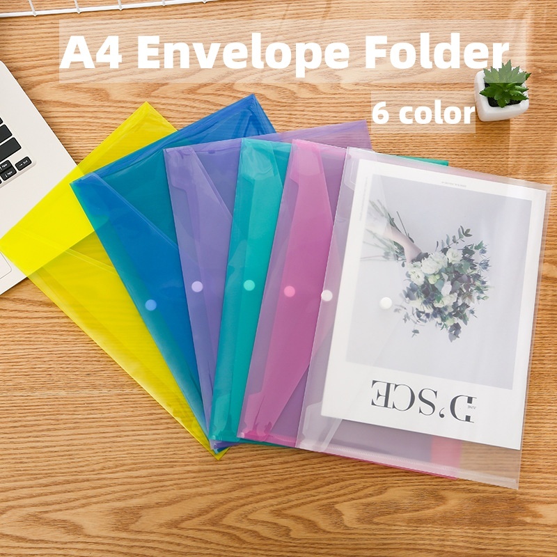 A4 Transparent Envelope Folder Clear Snap Button File Case Plastic Storage Bill Folders Organizers