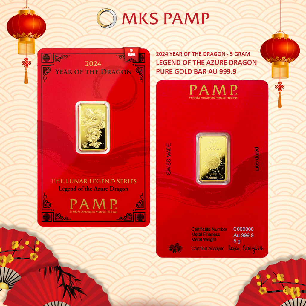 PAMP GOLD BAR 999.9 5.00g (EMAS 999.9) 2024 Year of the Dragon - Legend of the Azure Dragon